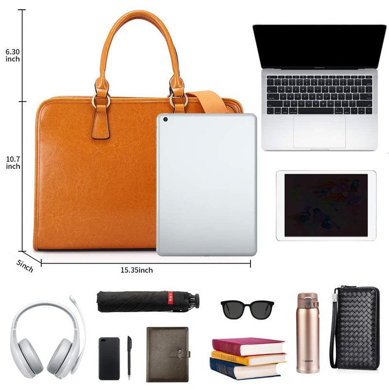 Kattee Genuine Leather Briefcase for Women, Large Capacity Laptop Bag with Luggage Tag - Image 3